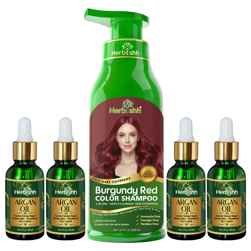 Haarpflegeset – 1 Haarfarbenshampoo & 4 Arganöl-Serum-Kombination